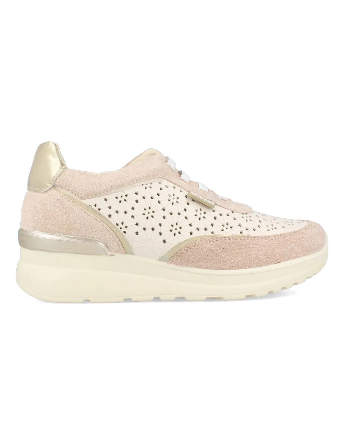 Amarpies - Deportiva Casual Picado Flor Blanco Arena