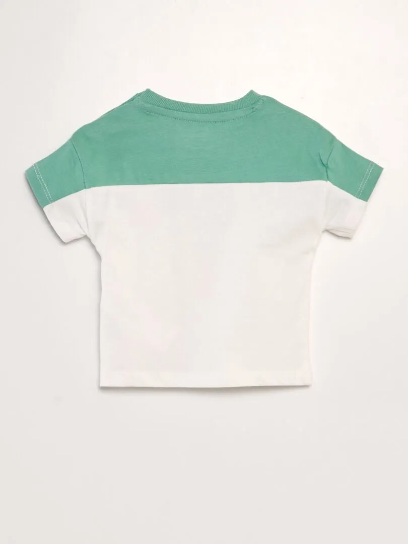 Camiseta colorblock con cuello redondo - VERDE