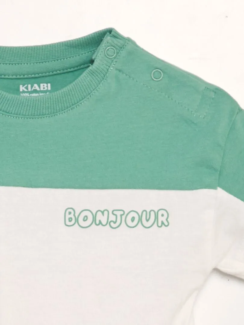 Camiseta colorblock con cuello redondo - VERDE