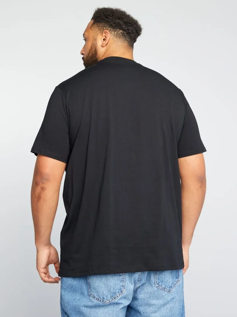 Camiseta de punto con cuello redondo estampado - NEGRO