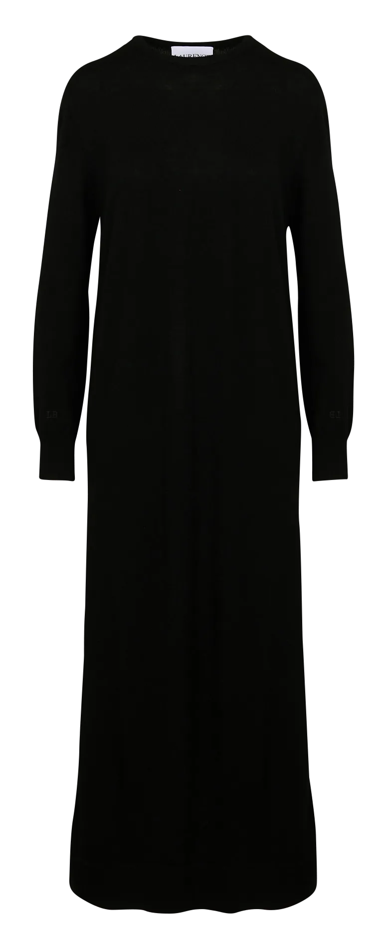 CANAL - Vestido largo de lana con cuello redondo en negro