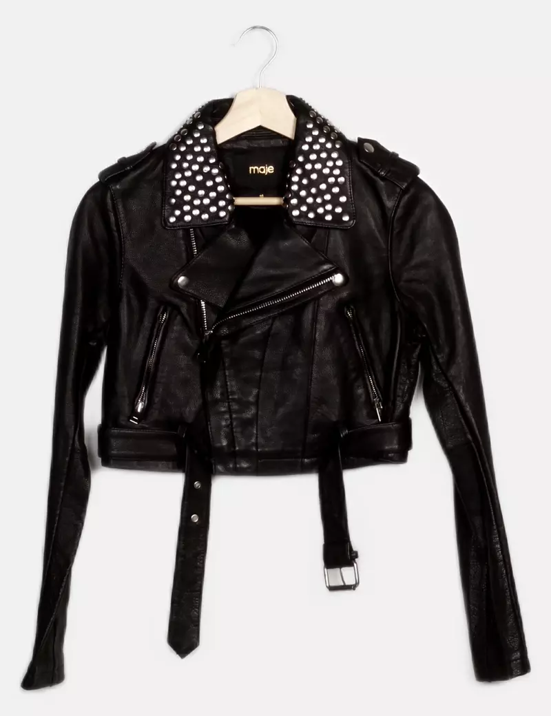 Maje Chaqueta biker Piel