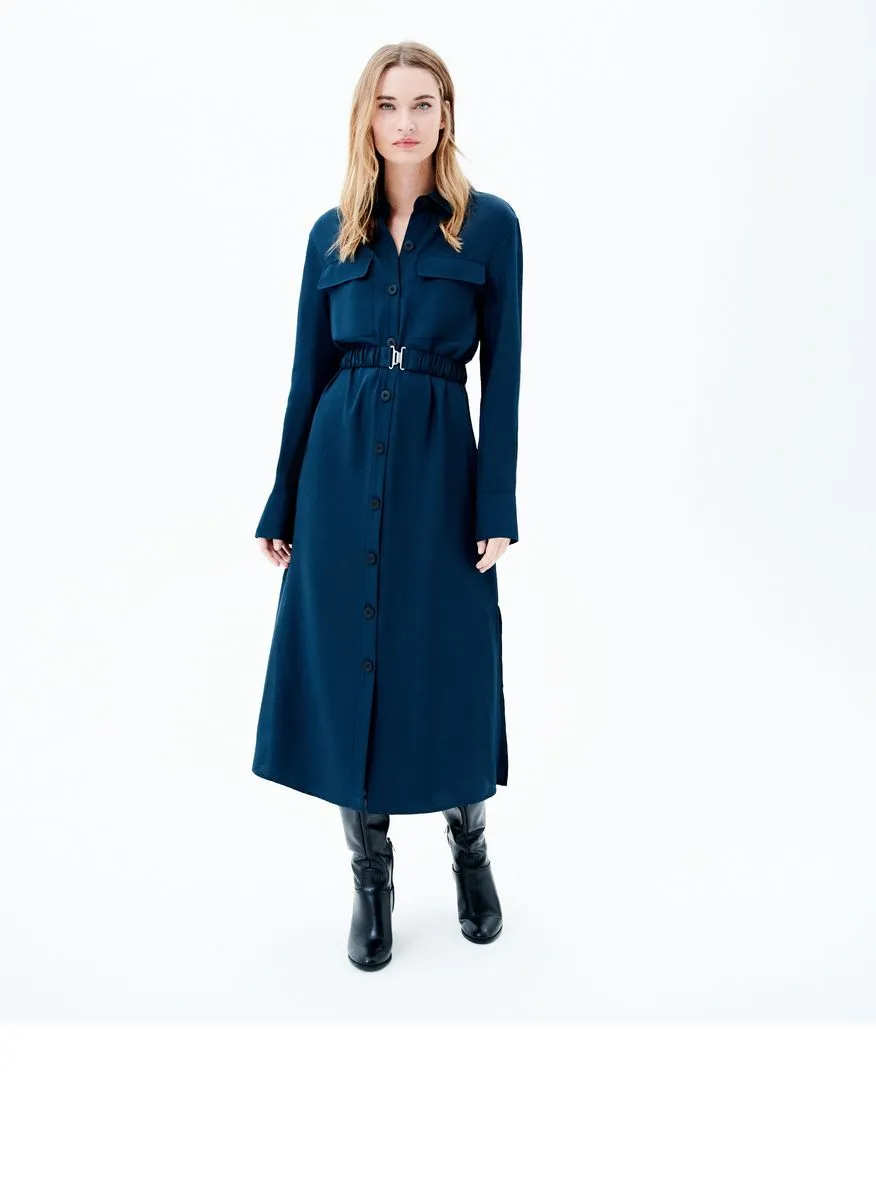 RAYA - Vestido camisero midi con cuello clásico en azul