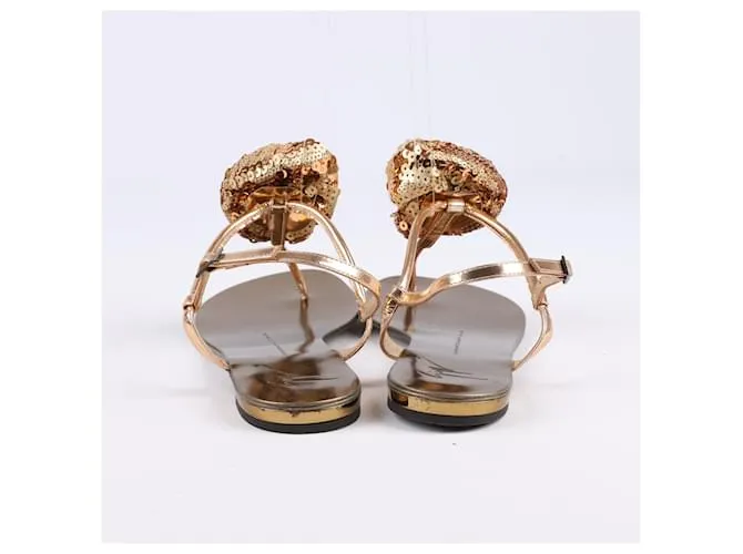Sandalias de dedo con flores de lentejuelas Giuseppe Zanotti en talla 37 EU Dorado 
