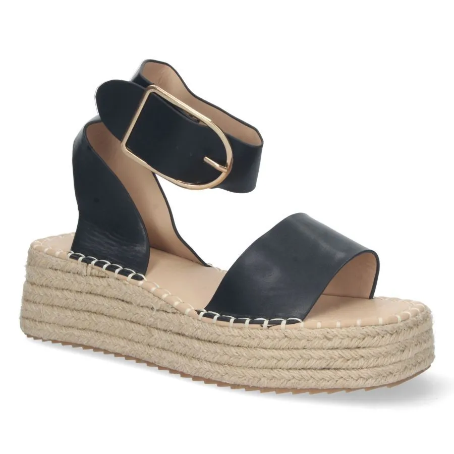Sandalias planas mujer con yute color negro