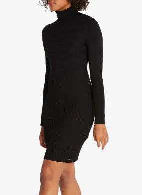 Vestido corto de canalé con cuello alto en negro